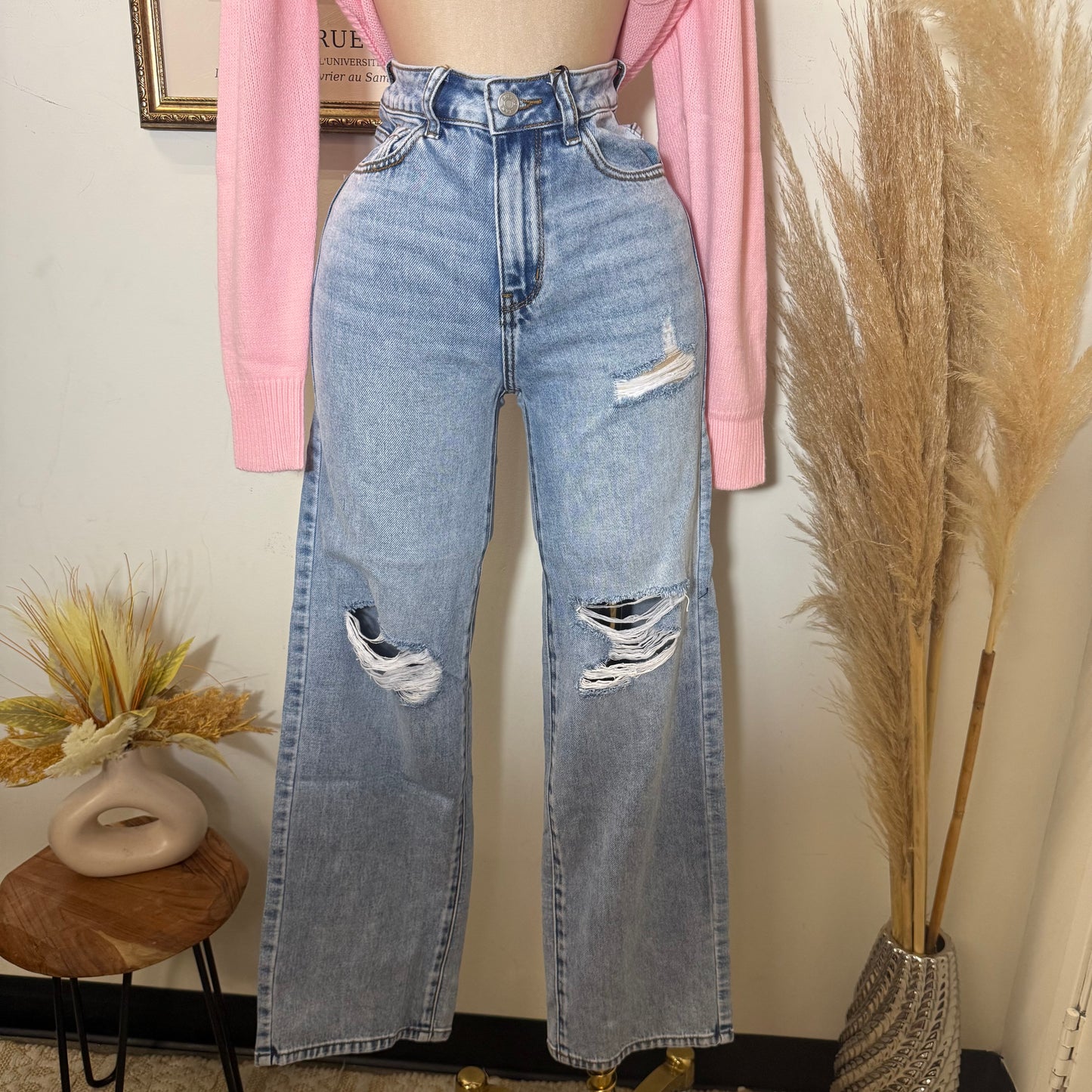 High Waisted Wide Leg Pants-Denim