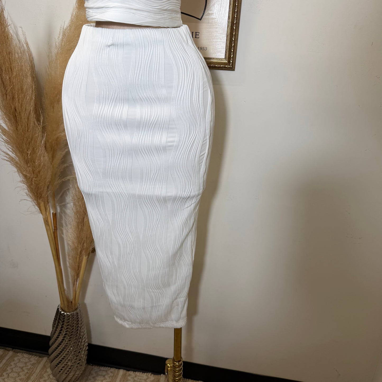 Halter Neck and Midi Skirt Set-White