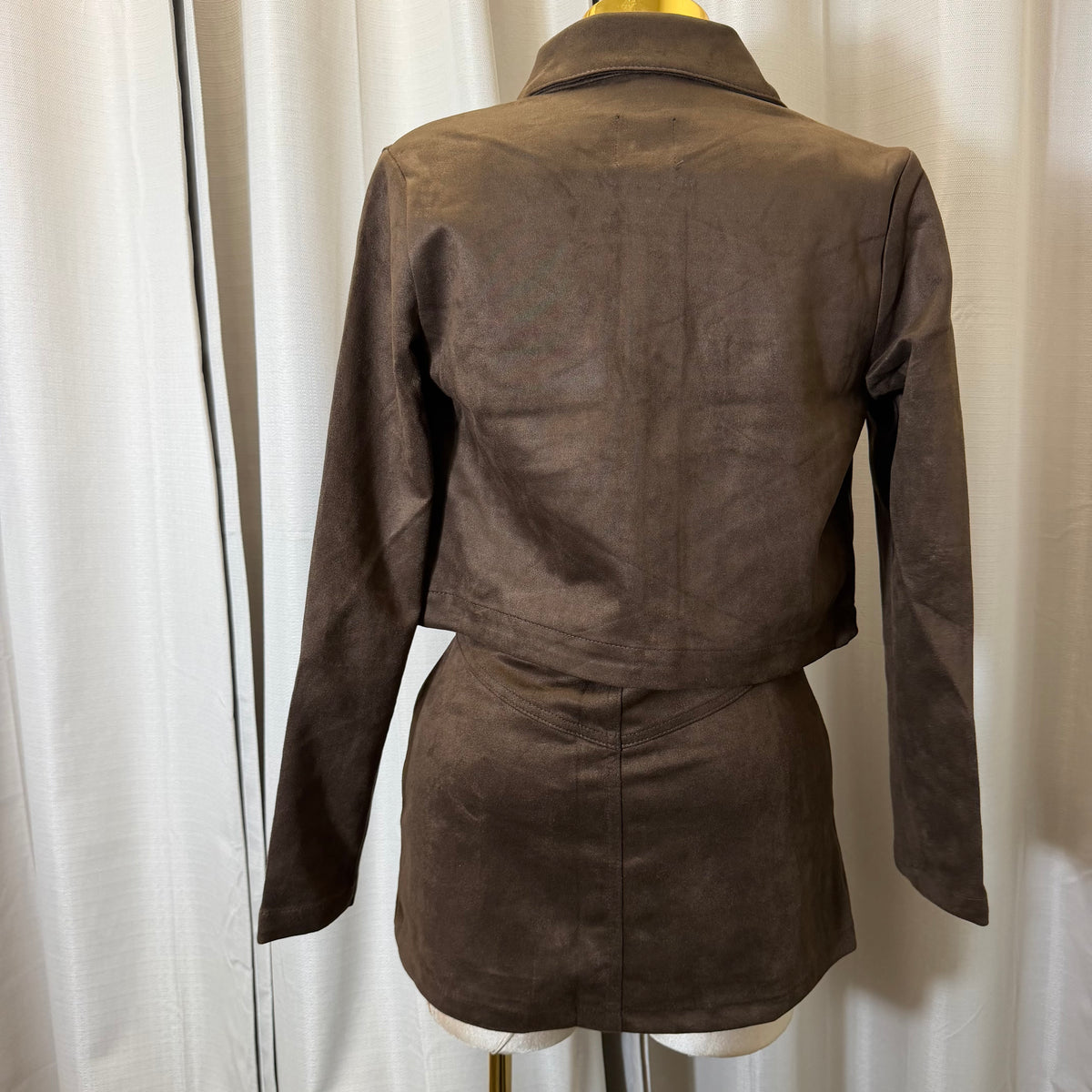 Suede skirt cropped Jacket set-Choco brown