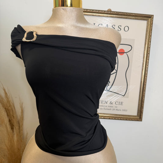 Off the shoulder Hardware Detail Top-Black