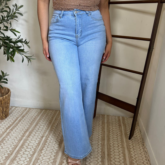 Wide Leg Jeans-Lt Blue