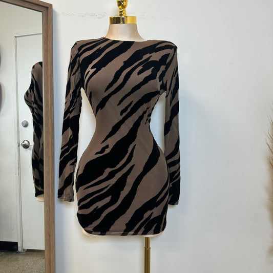 Zebra Mesh Dress-Brown/Black