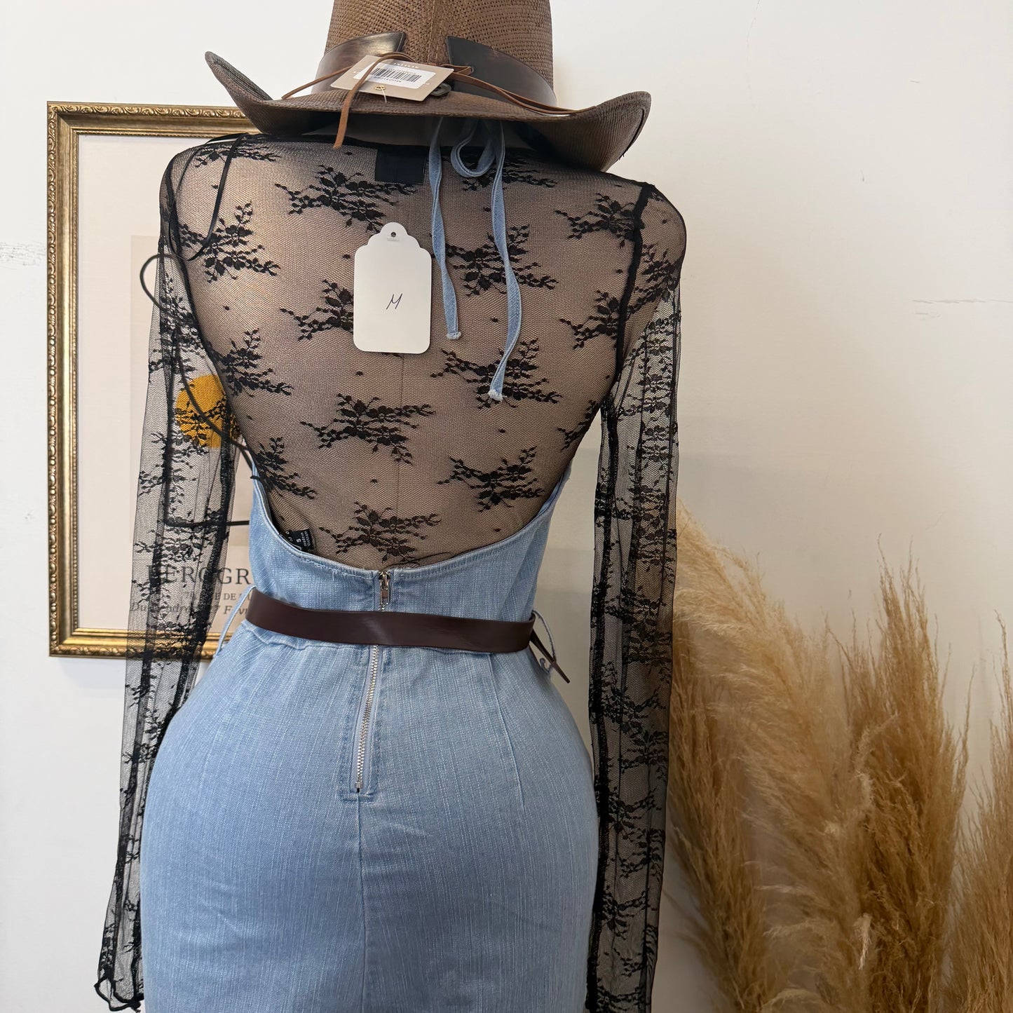 Denim Jumpsuit With Belt-Light Blue