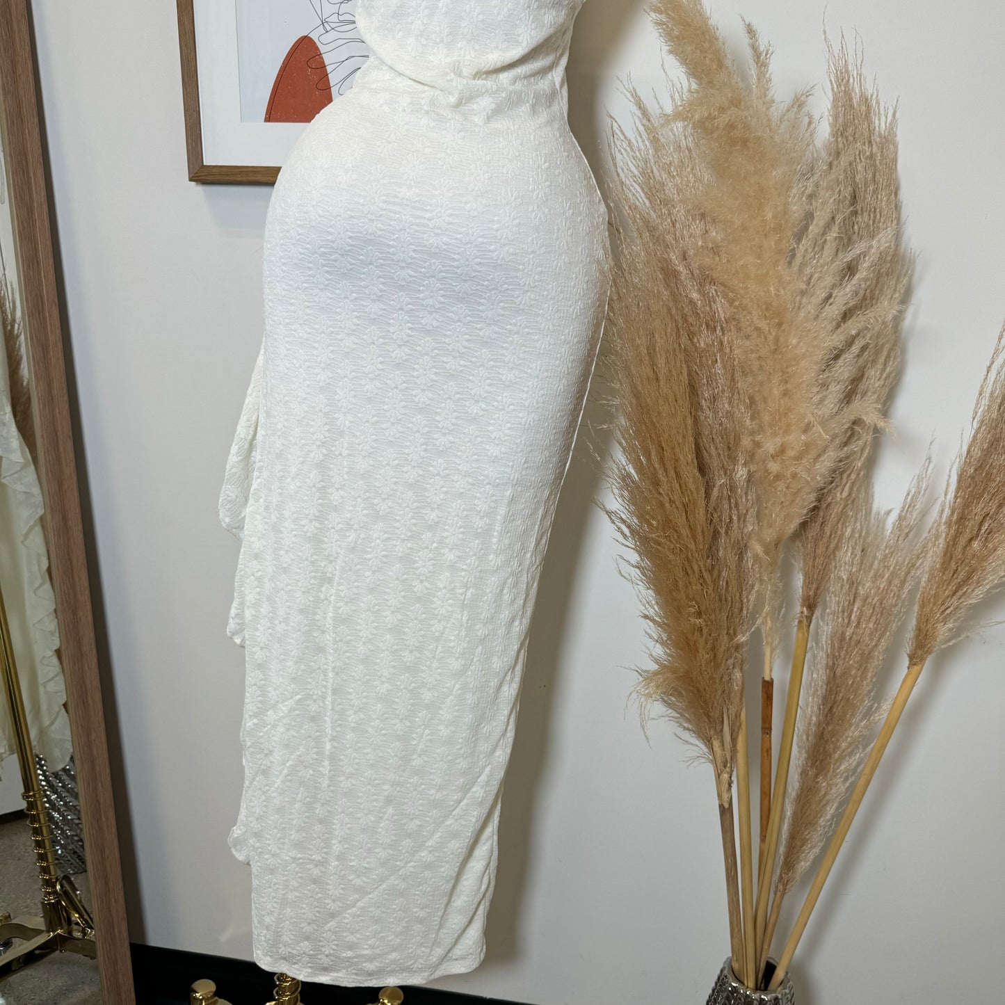 Daisy Asymmetric Skirt Midi Dress-White