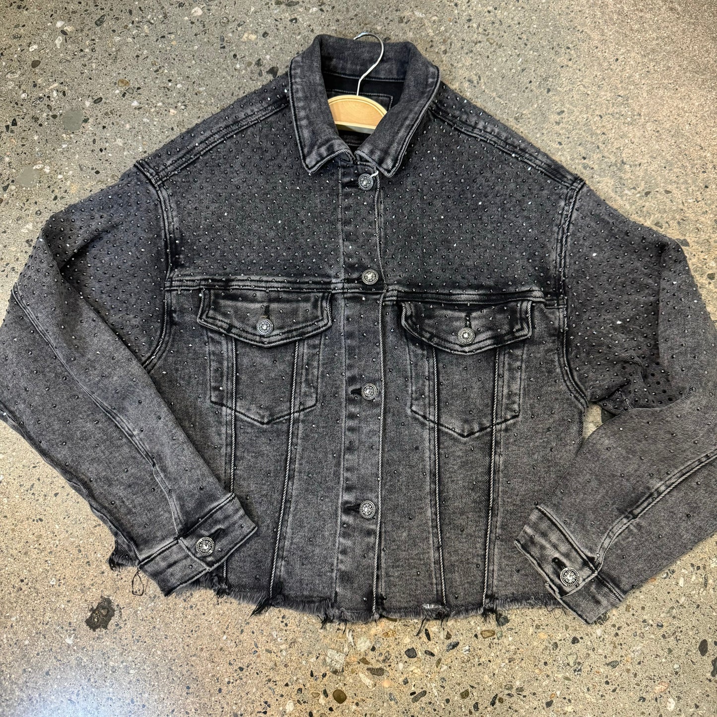 Rhinestone Denim Jacket -Black Wash