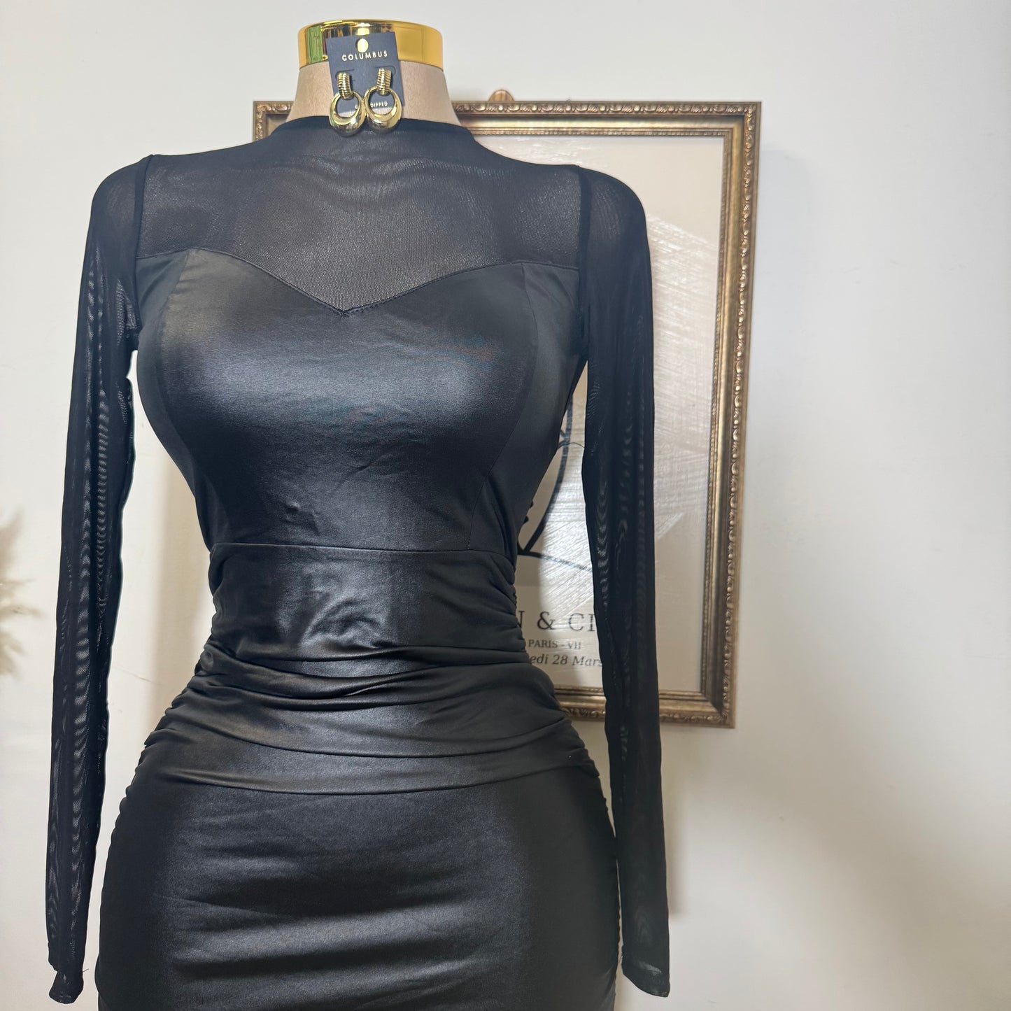 Coating Mini Dress-Black