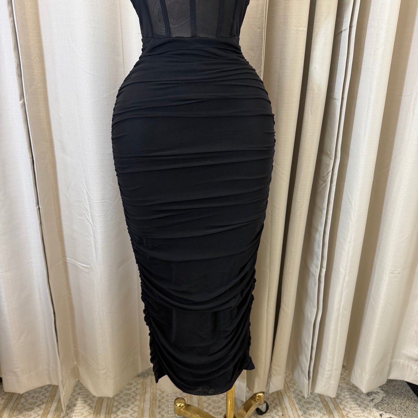 Halter neck midi ruched dress-Black