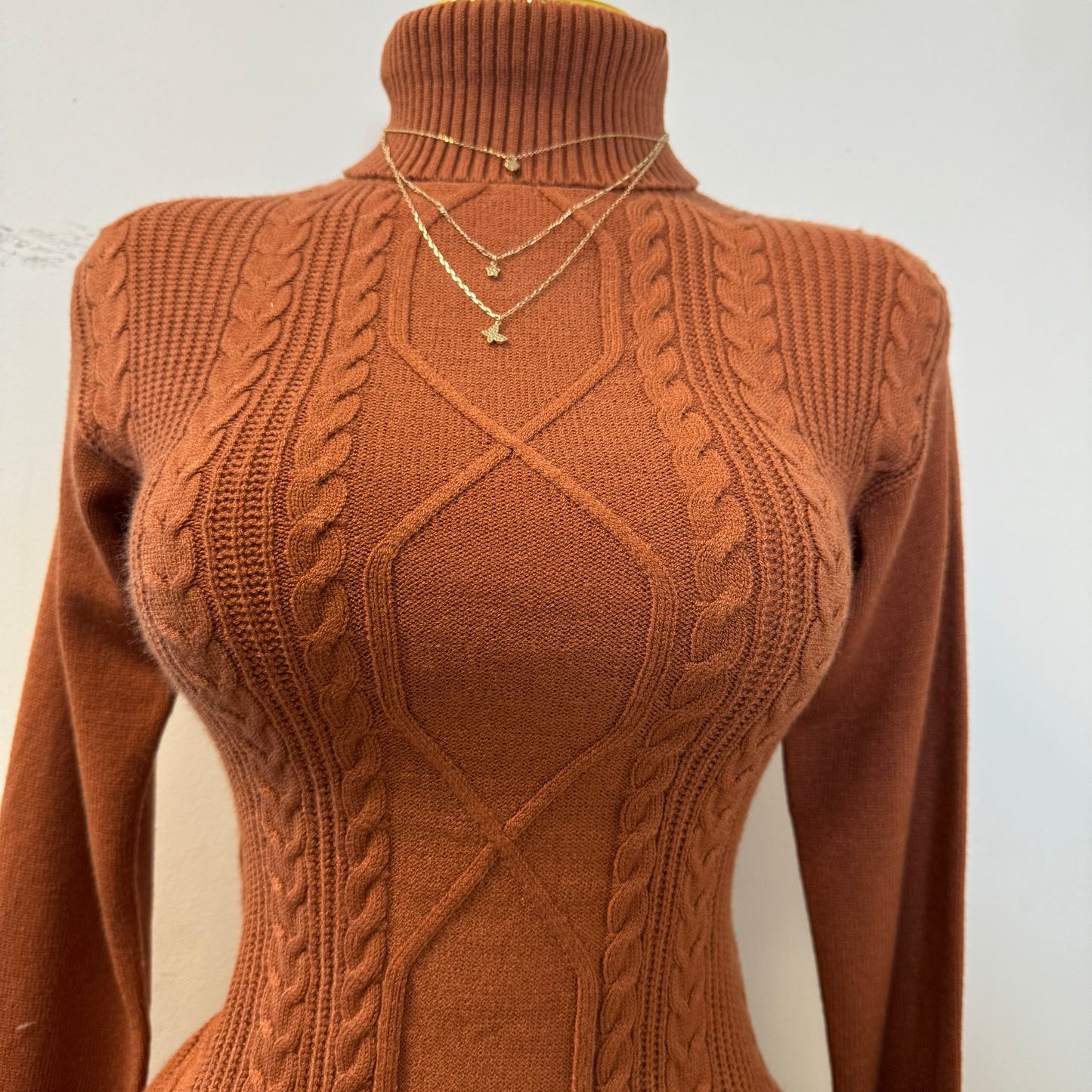 Tu Turtle Neck Sweater Dress-Rust