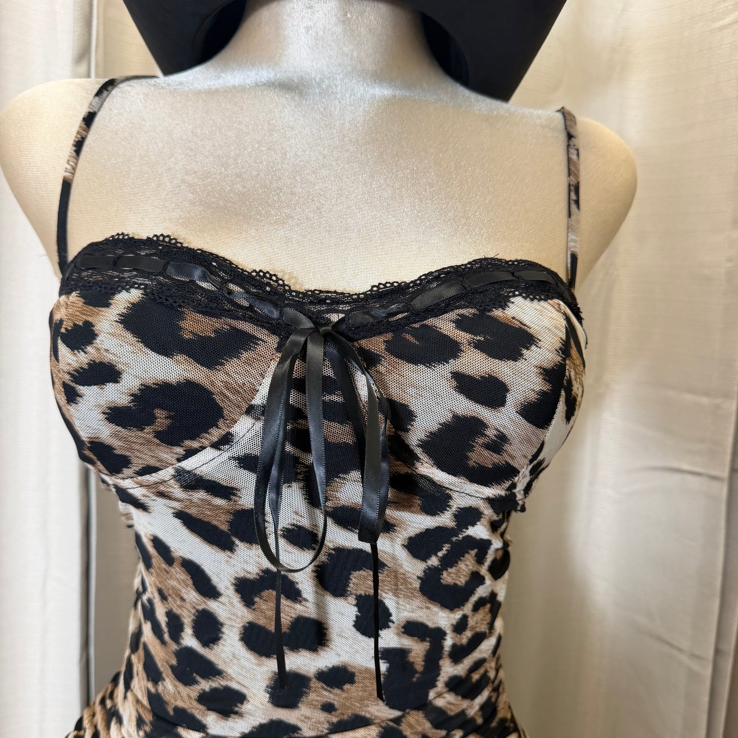 Ruffled Mini Cheetah Dress-Brown