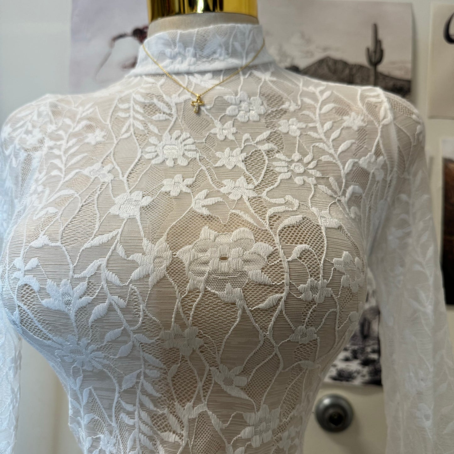 Flower Lace Bodysuit-White
