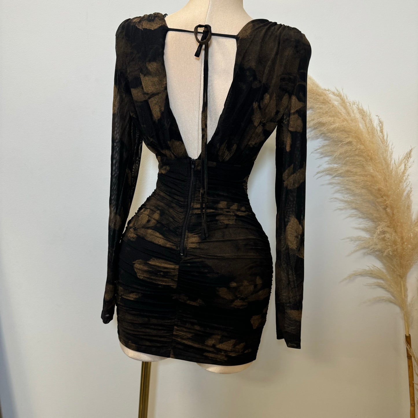 Eva Long Sleeve Mini Dress-Black