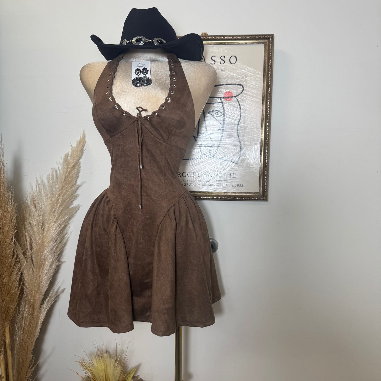 Suede Halter Dress-Chocolate