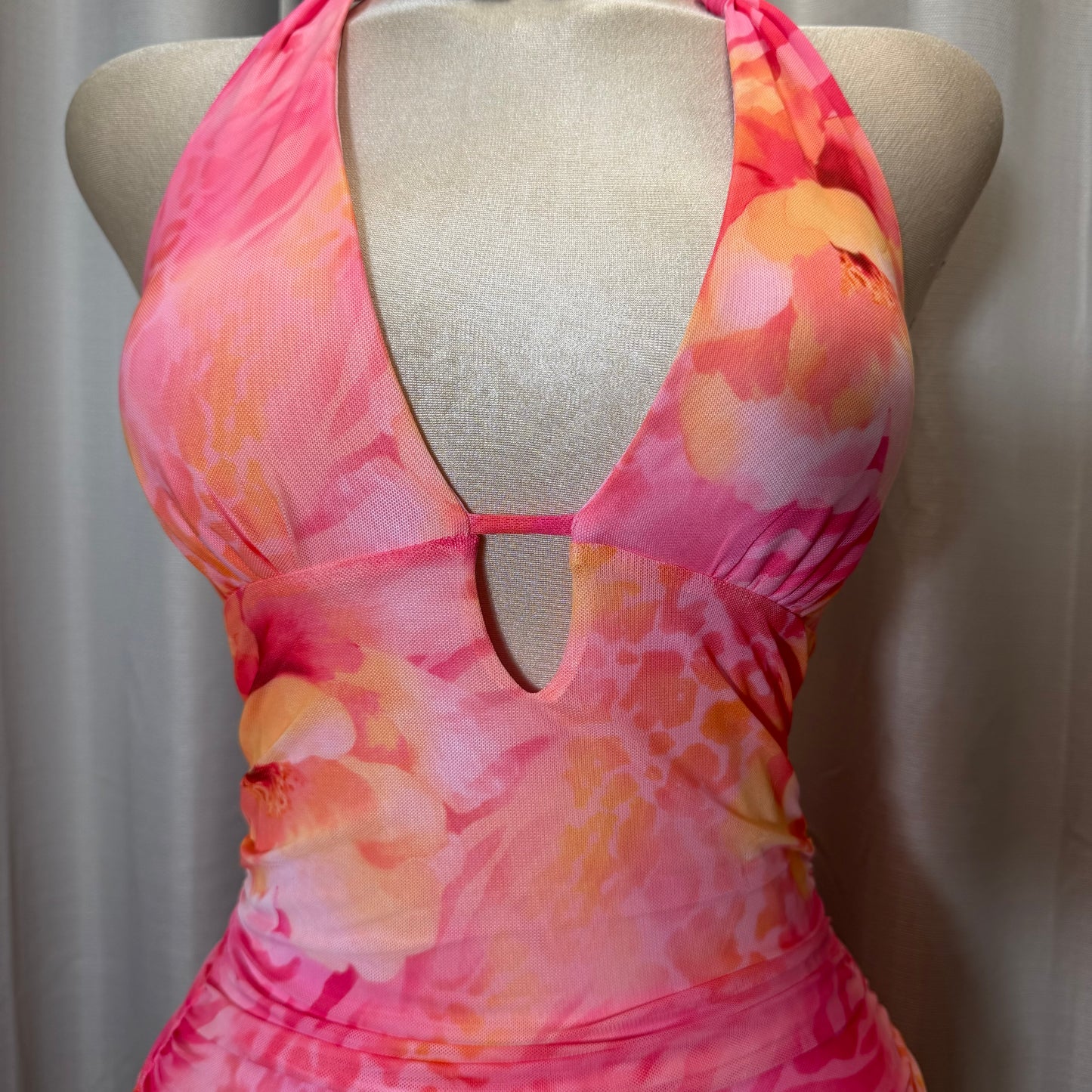 Halter Leopard flower Dress-Pink