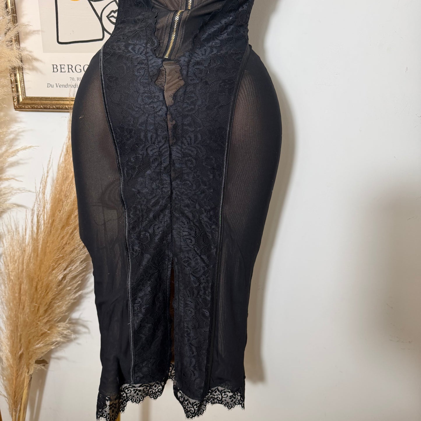 Lace Midi Dress-Black