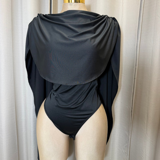 Draped Bodysuit Long sleeve-Black