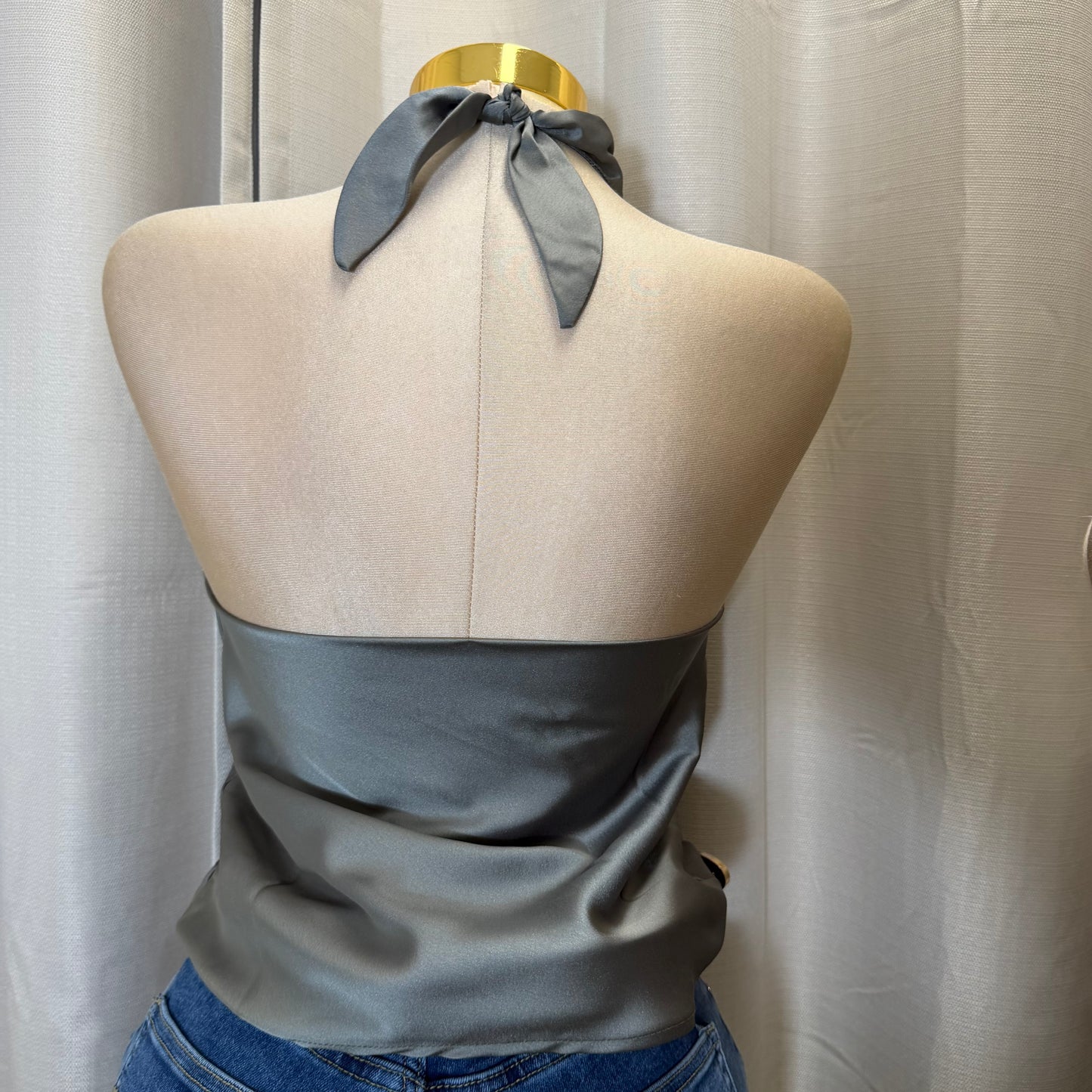 Satin Halter Top-Olive Sage green