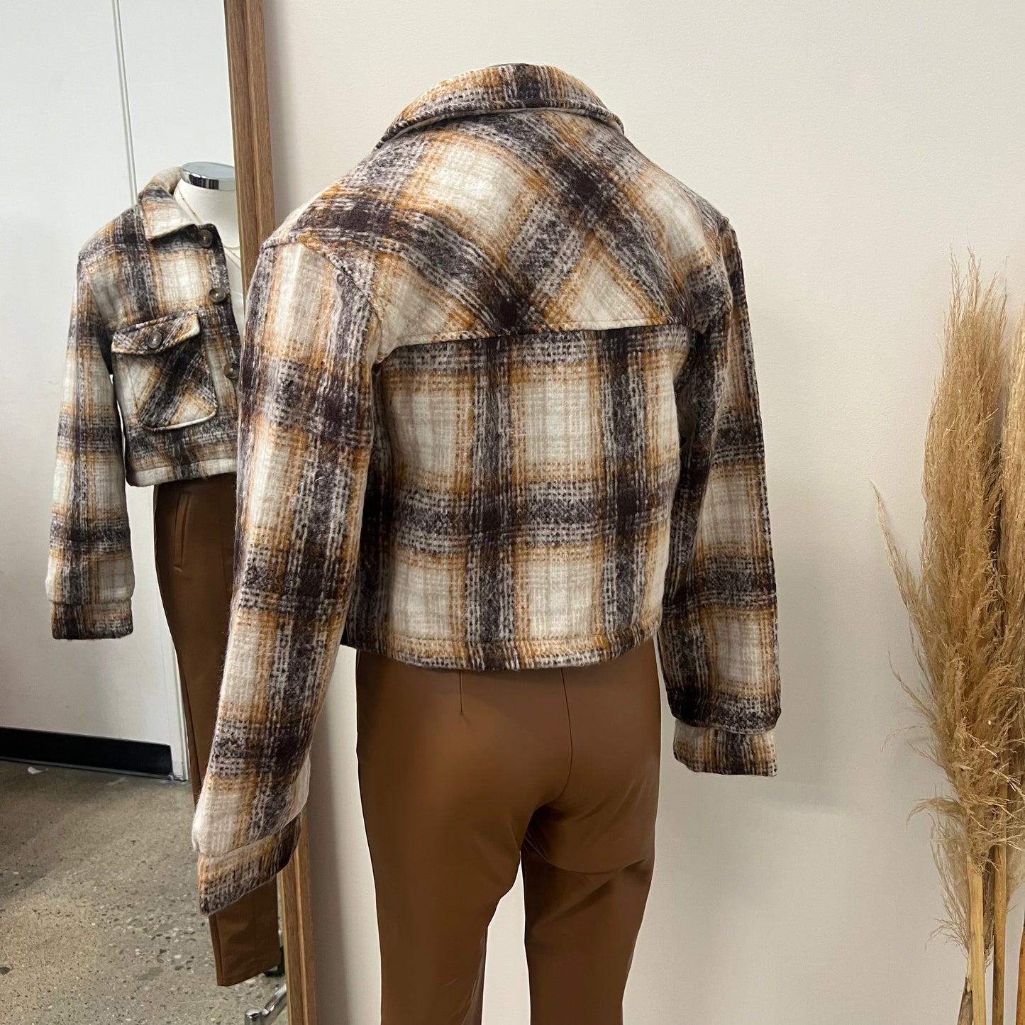 Plaid Crop Jacket -Brown