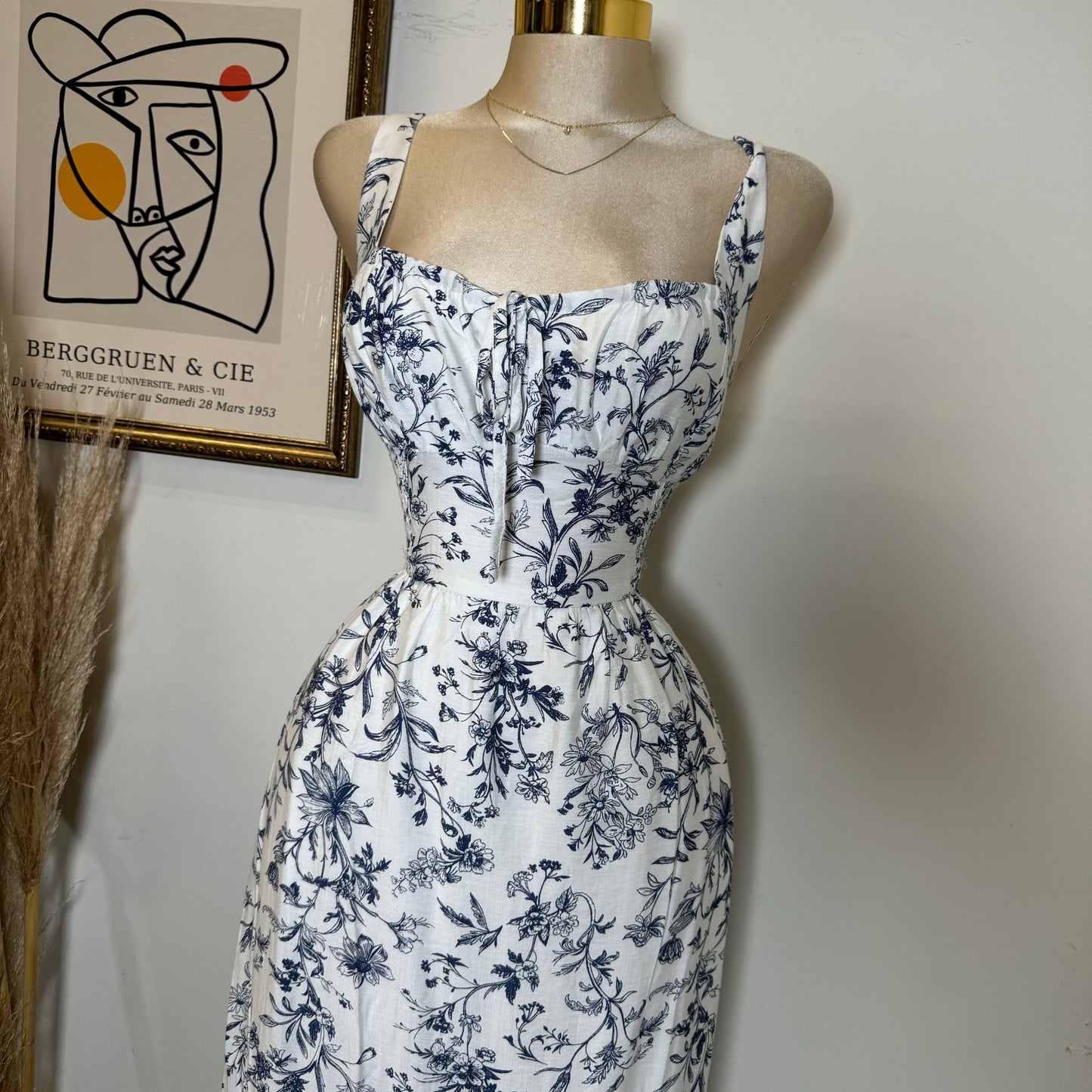 Picnic Corset Maxi  Dress-Blue/White