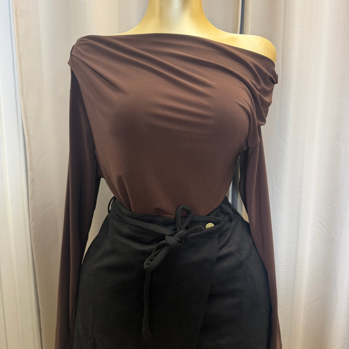 PL-Asymmetrical long sleeve Top-Brown