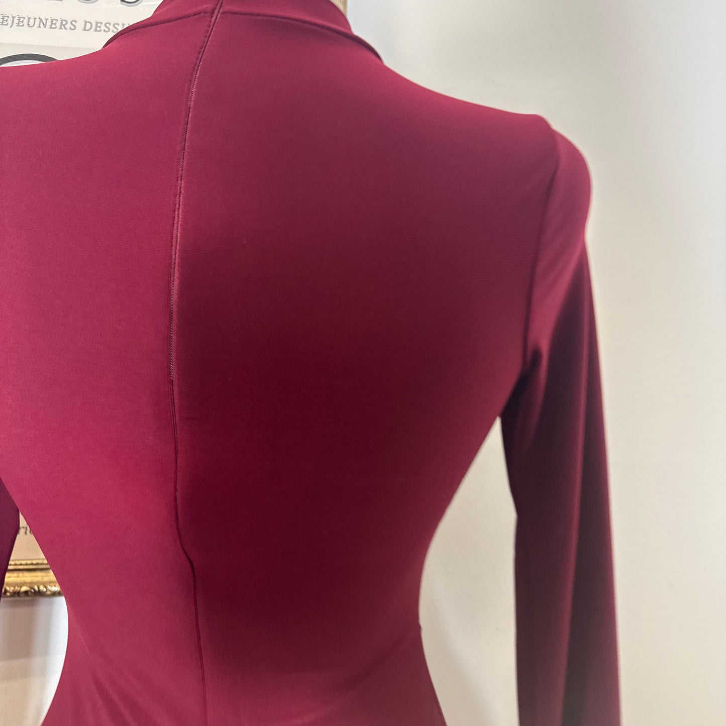 Mock Neck Ruffle Midi Dress-Wine