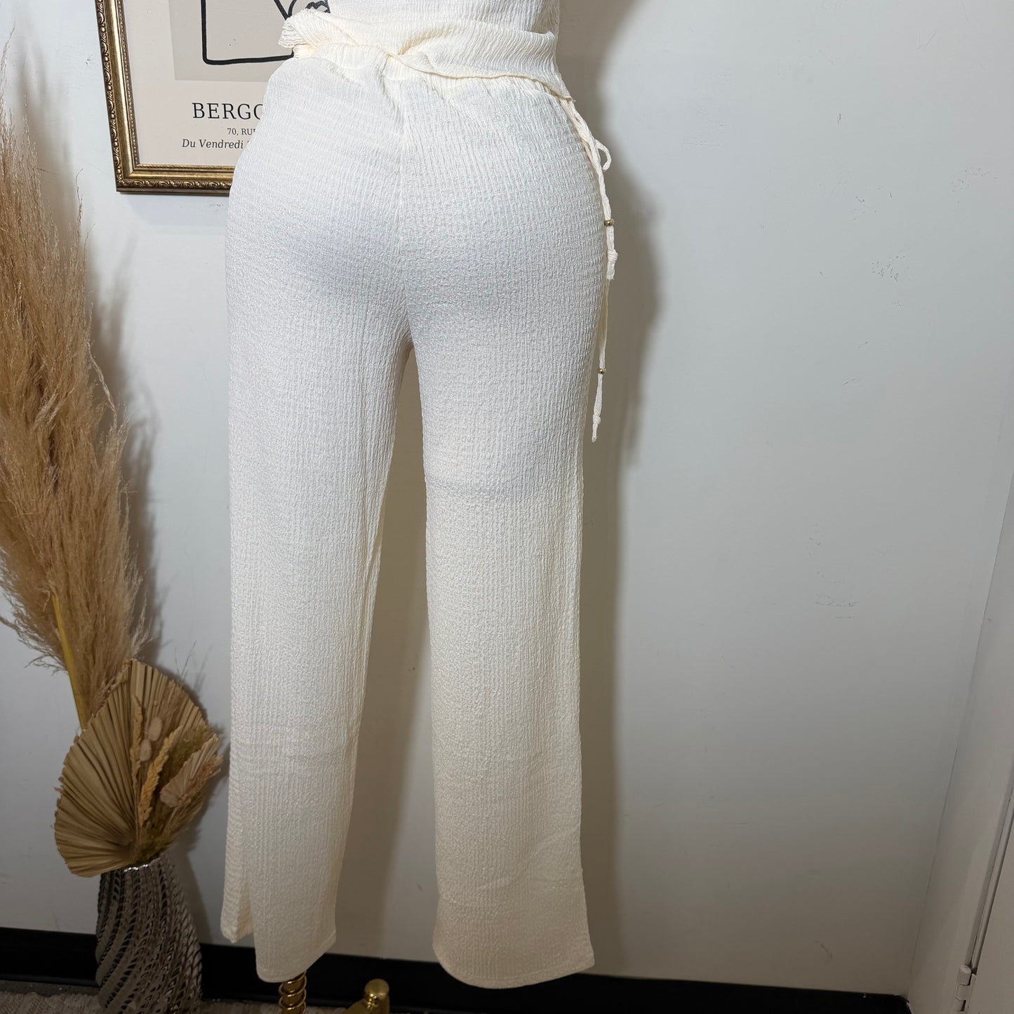 Asymmetrical hem Halter Top Wide leg Set-Ivory