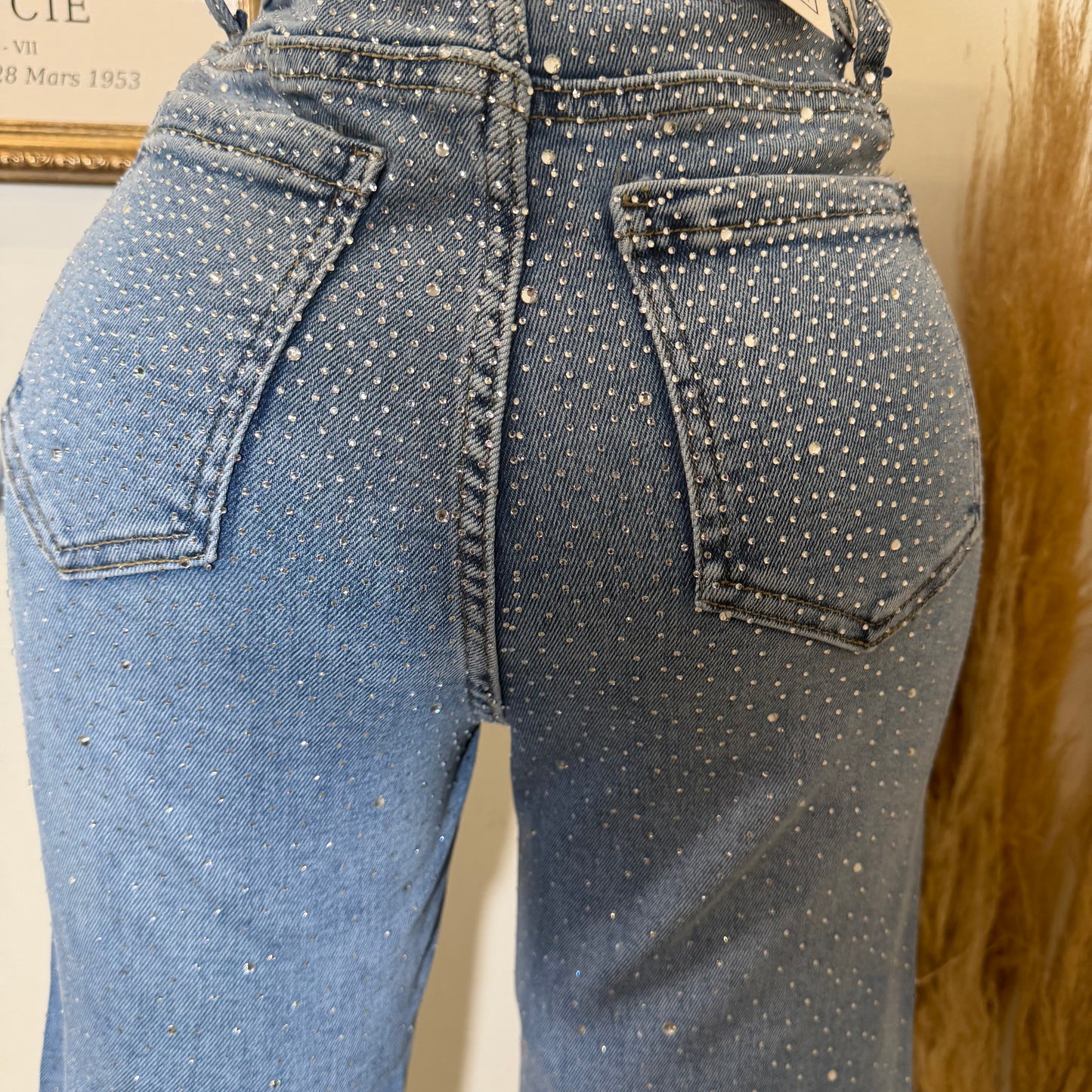 All eyes of me Rhinestones Jeans-Blue