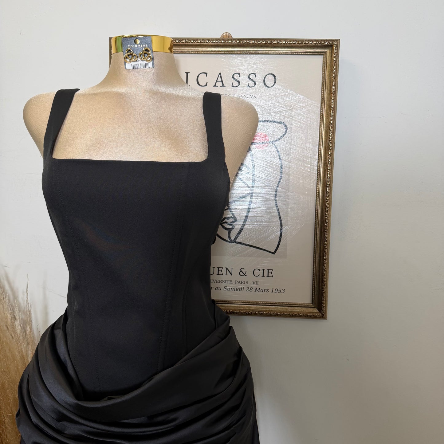 Satin Corset Cutout Mini Dress-Black