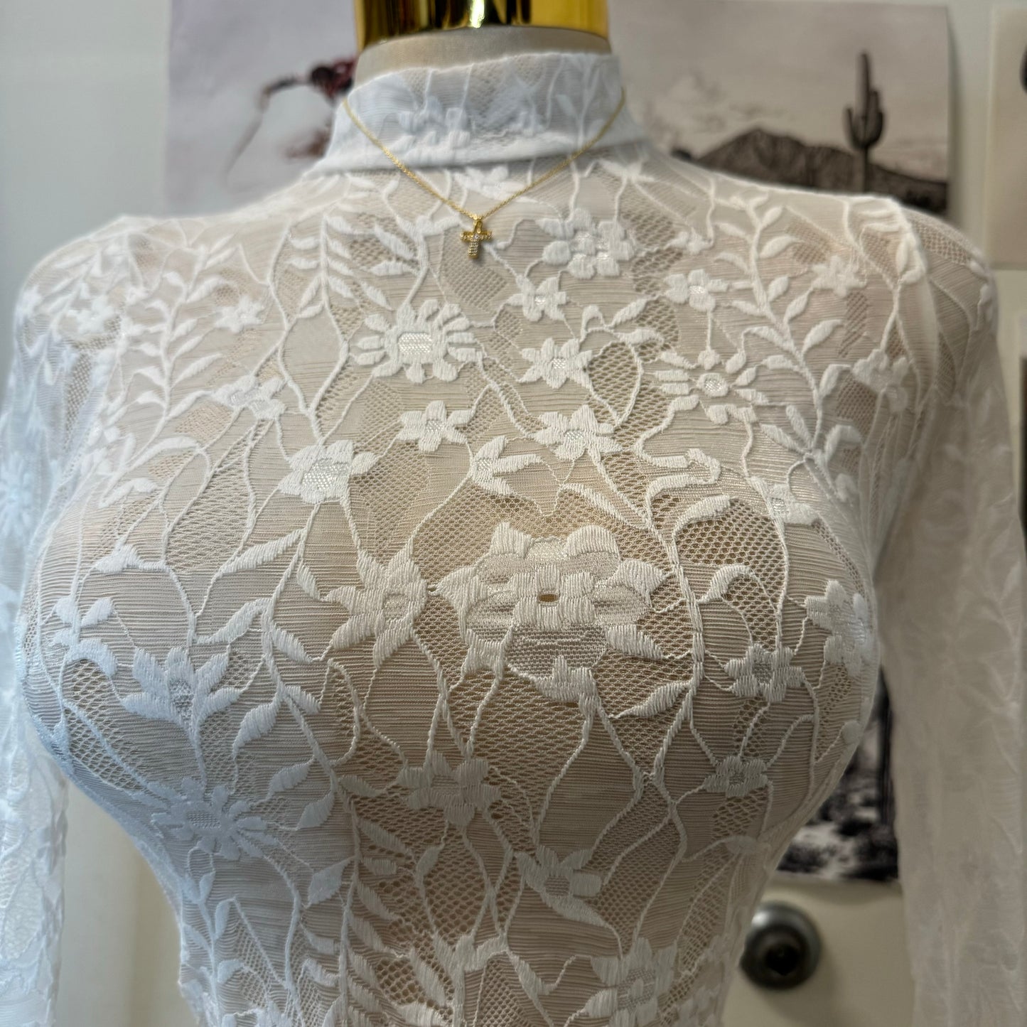 Flower Lace Bodysuit-White