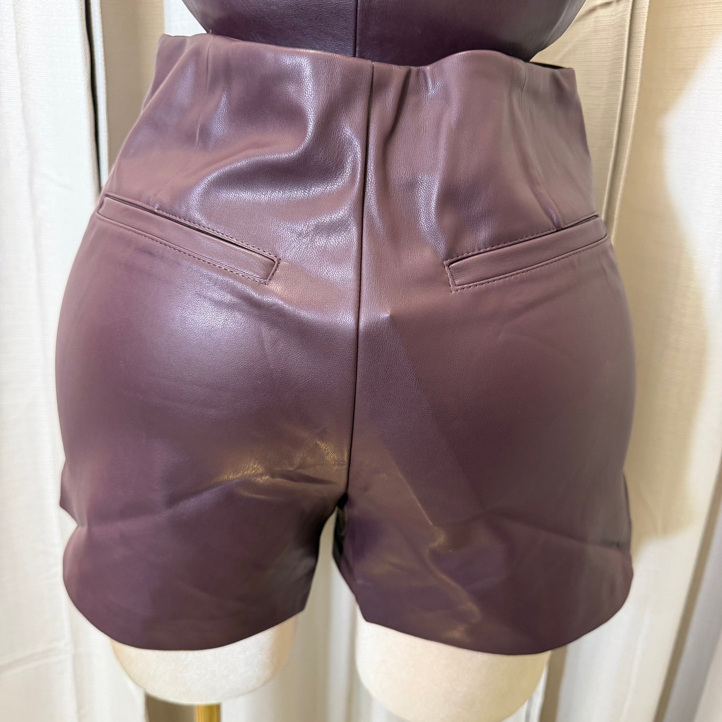 Faux Leather Skort-Burgundy