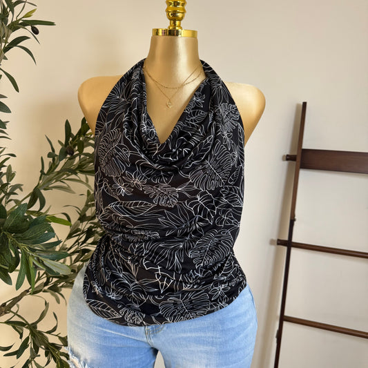 Halter Print Top PL-Black