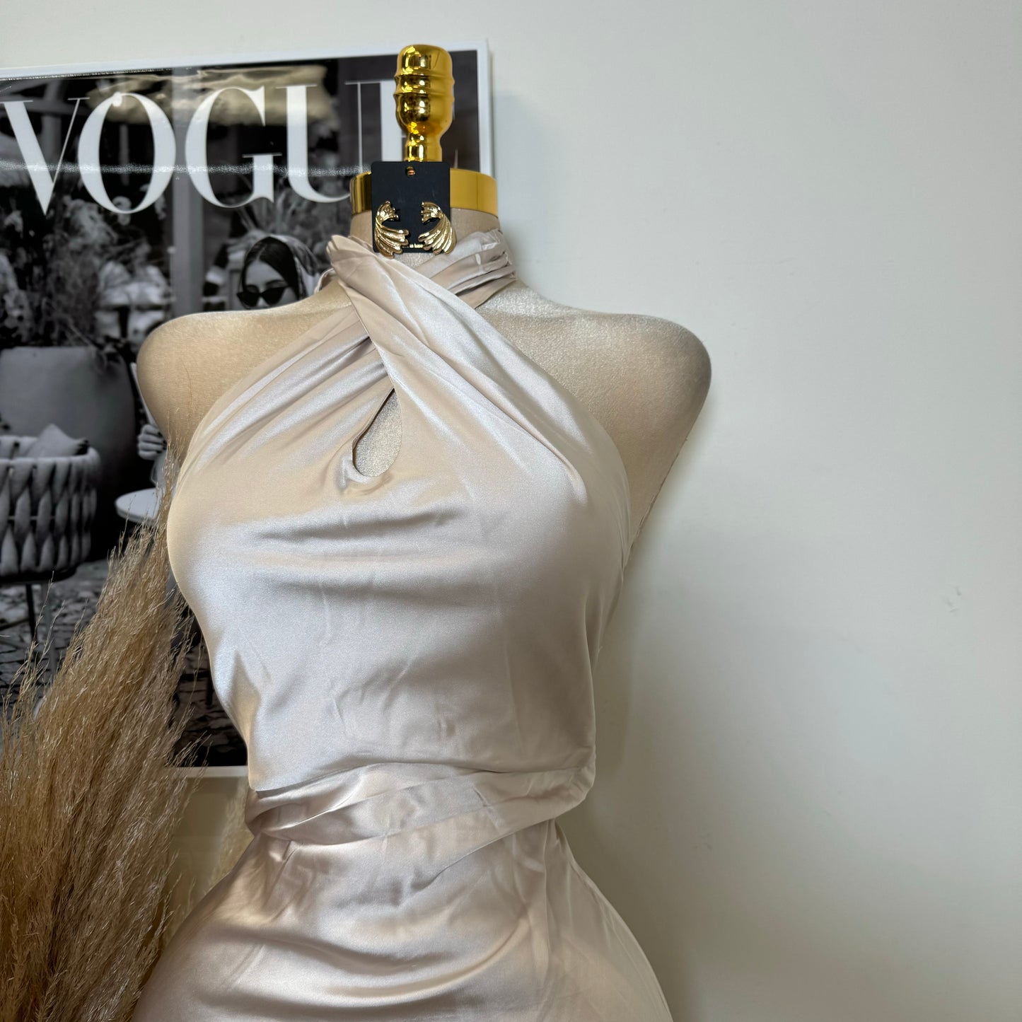 Silky Halter Dress-Champagne