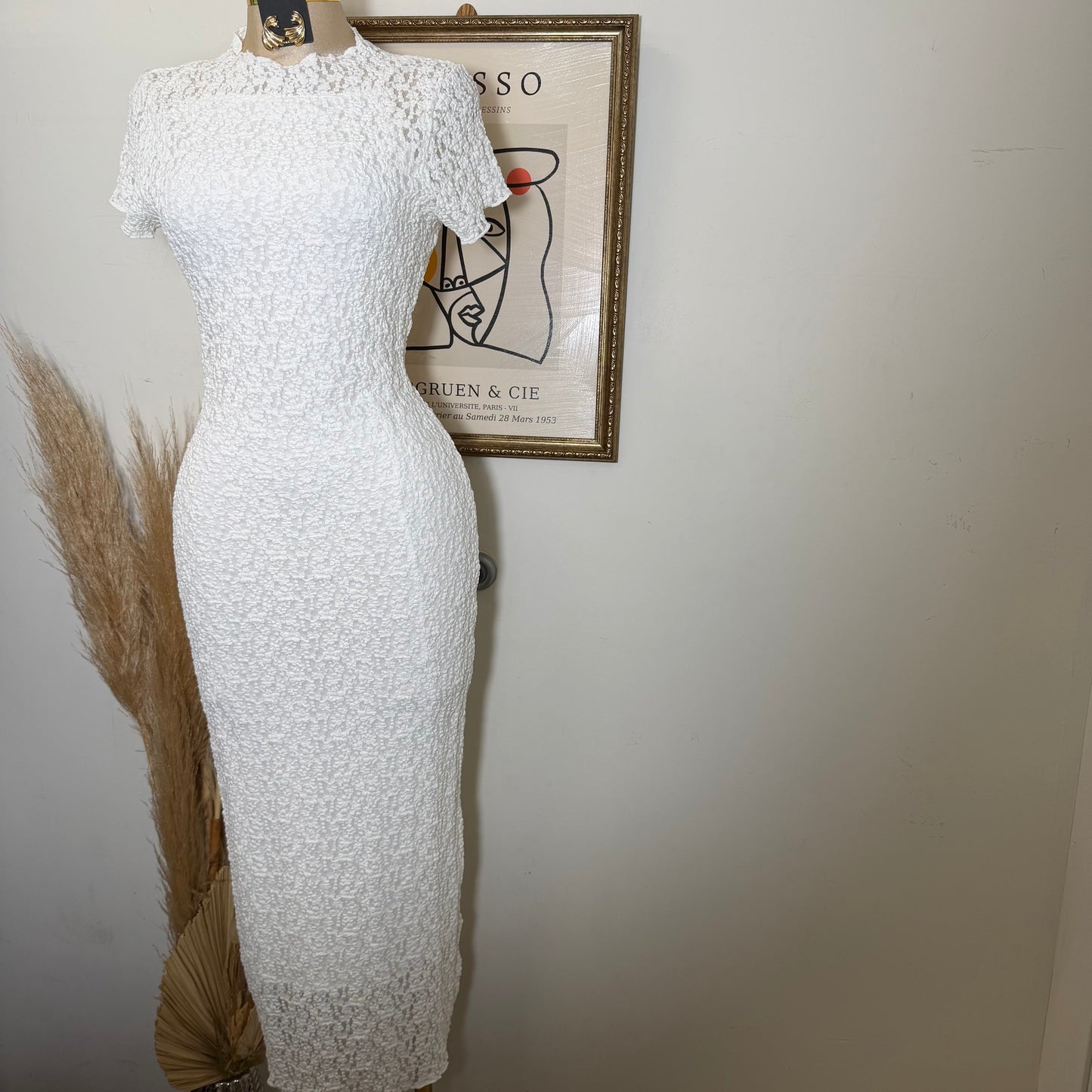Lace Short sleeve Dress-White