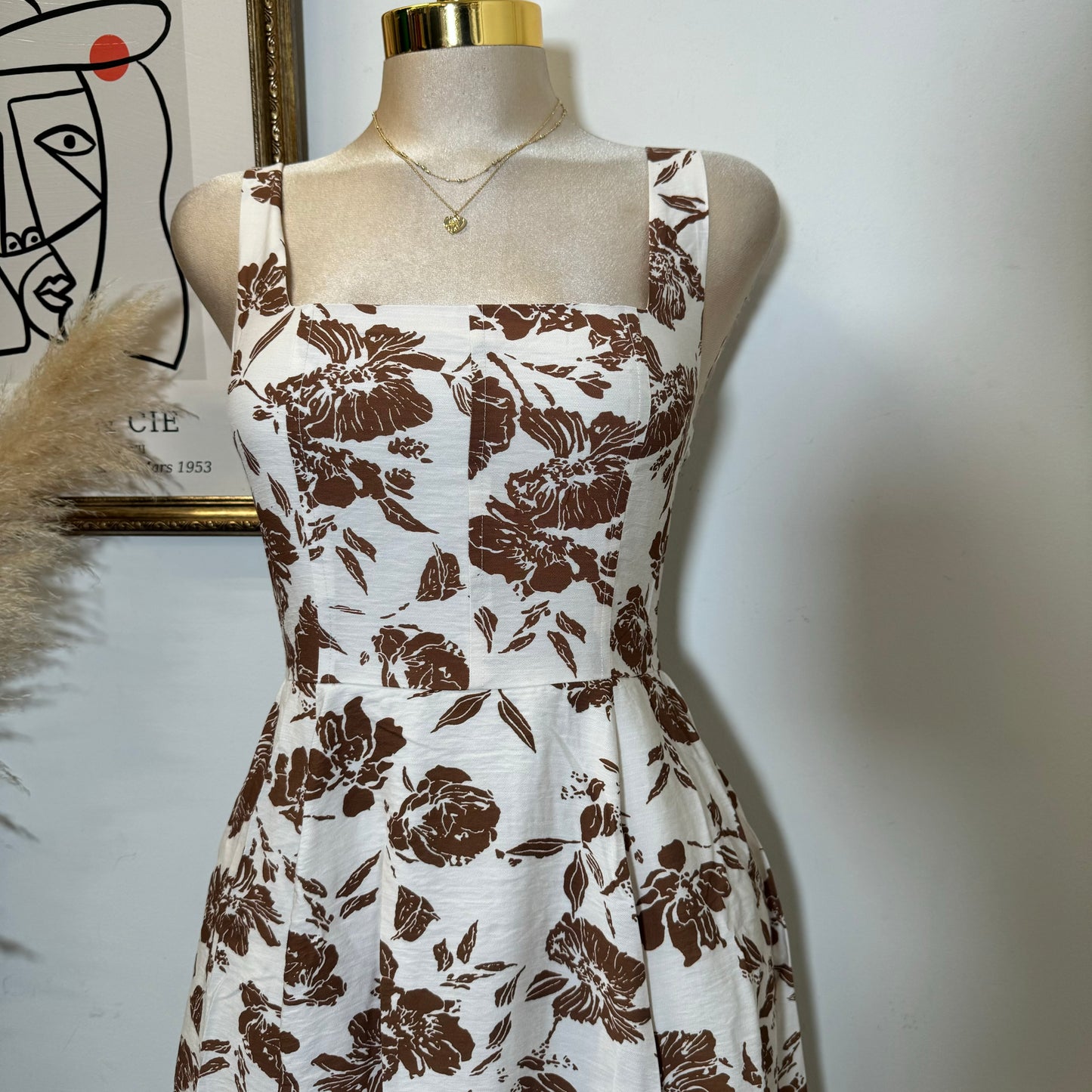 Picnic Corset Dress-Brown/White
