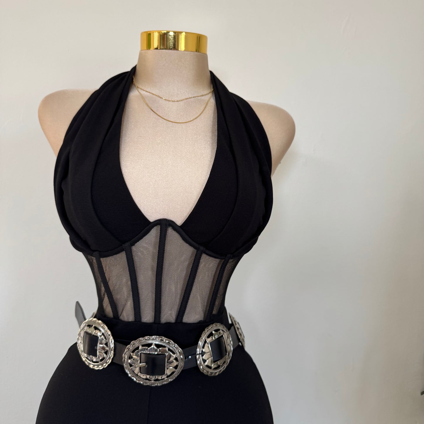 Pleated Bust Halter Neck Jumpsuit-Black