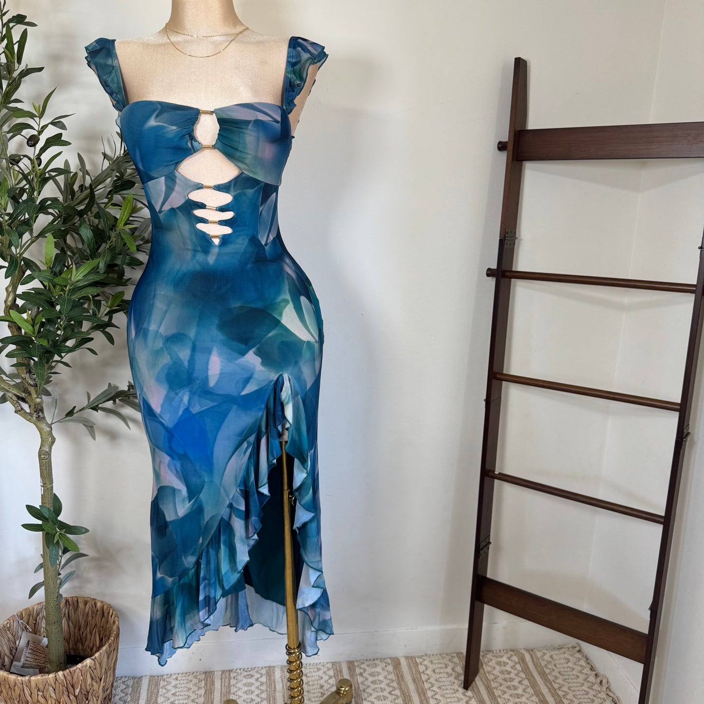 Karol Dress-Blue/Beige