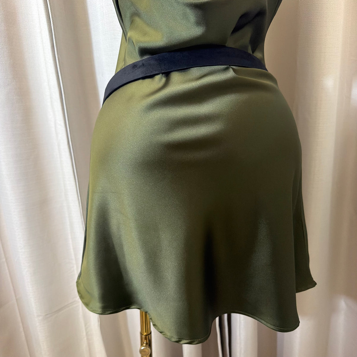 Halter Satin Mini Dress-Olive