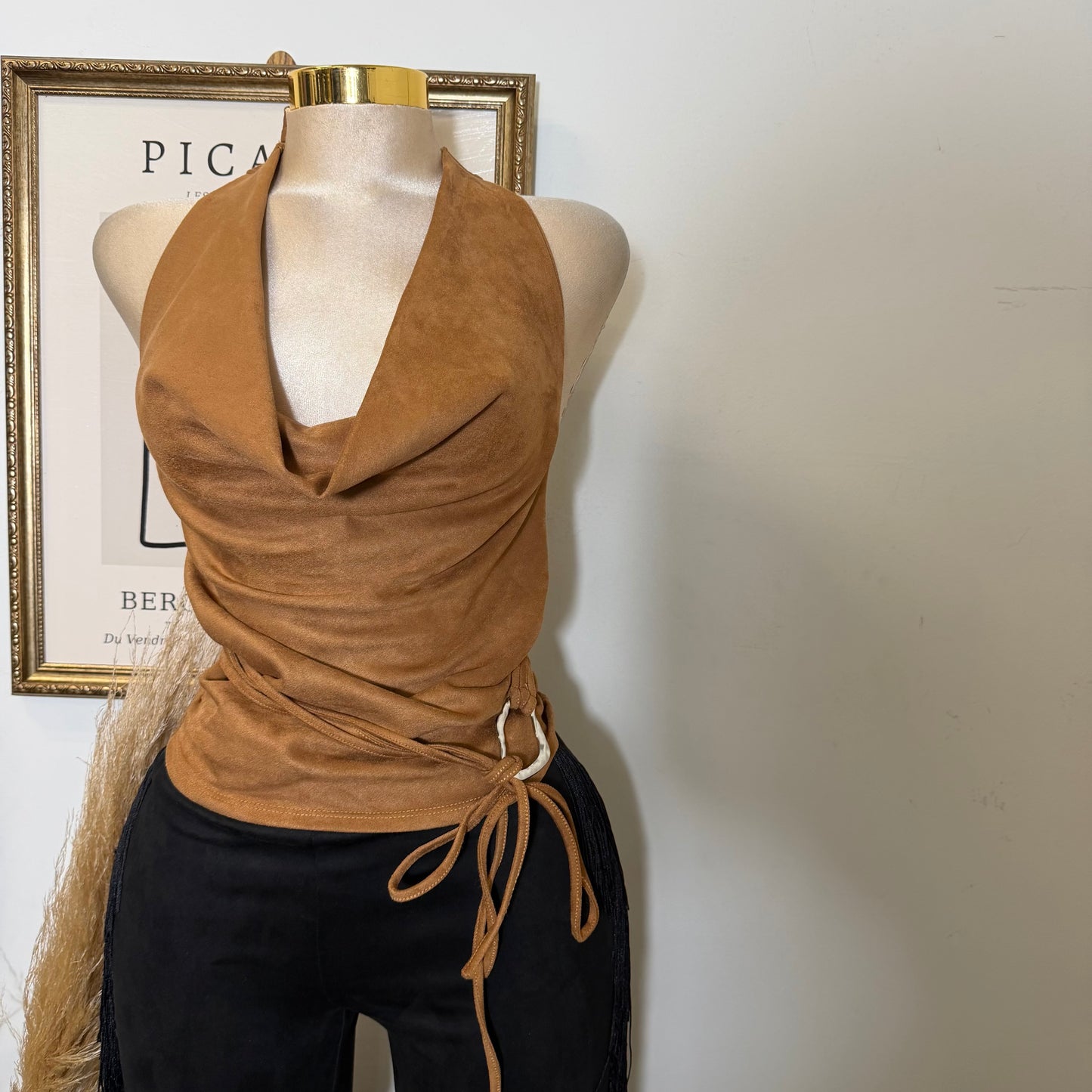 Cowl neck Halter Top-Caramel