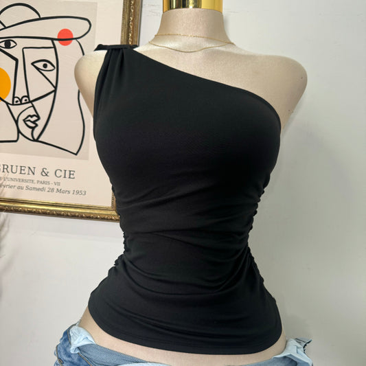 One Side Double Layered Top-Black