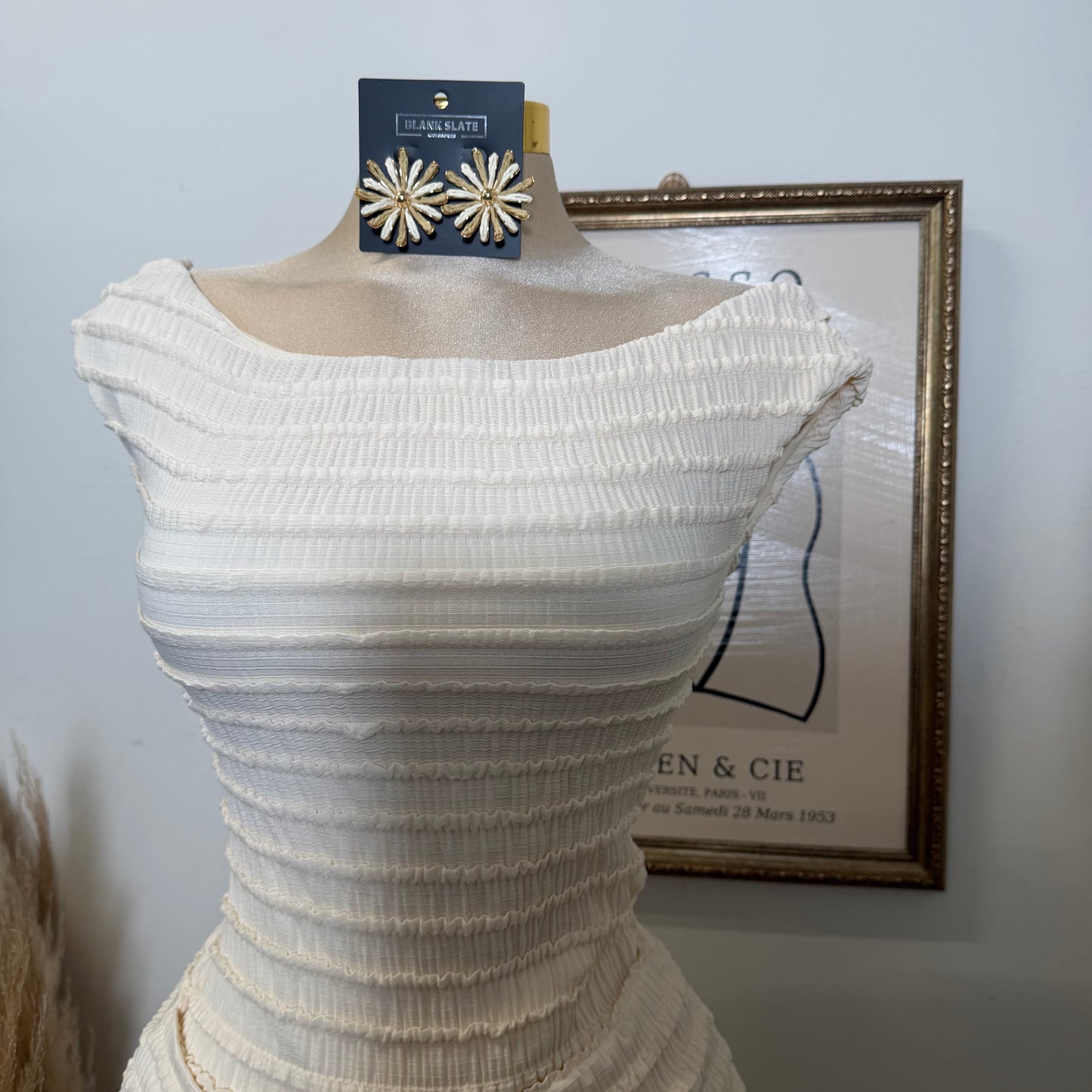 Textured Solid Off shoulder Maxi dress-Cream