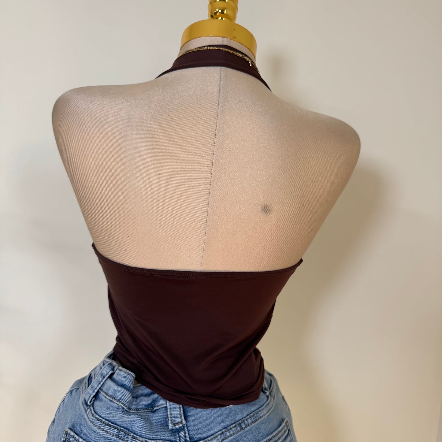 Halter Cowl Top Plus Size -Brown