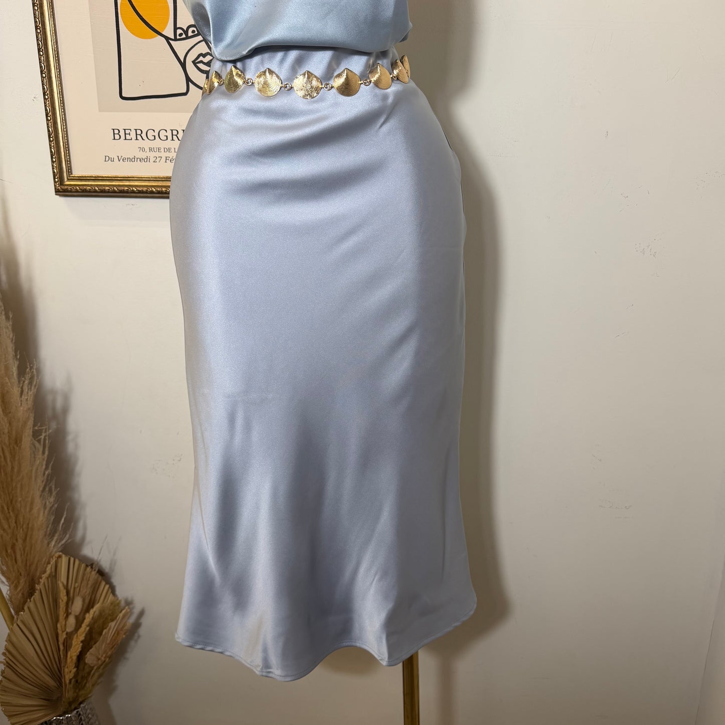 Satin Midi Skirt-Butter Baby Blue