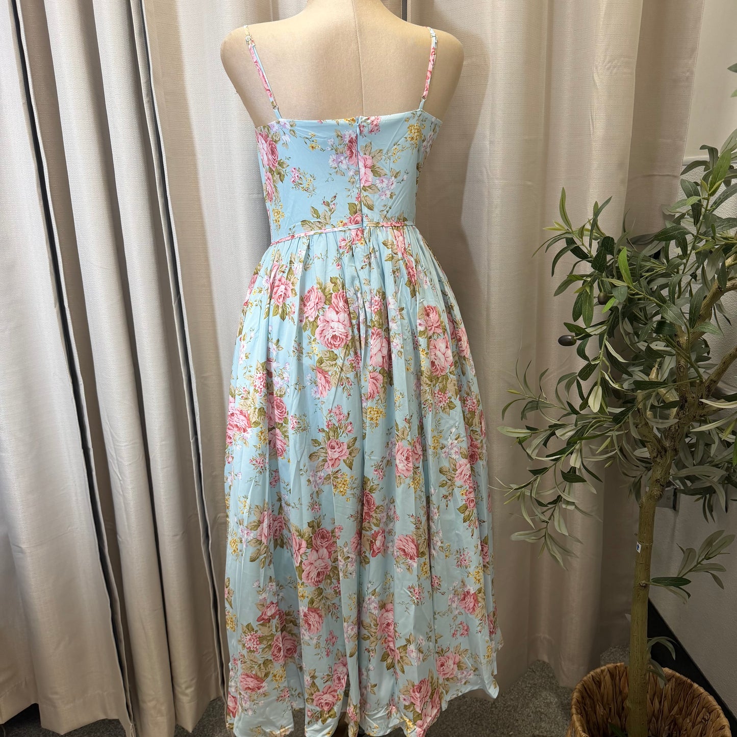 Floral Print Adjustable Straps Loose Maxi Dress-Light blue