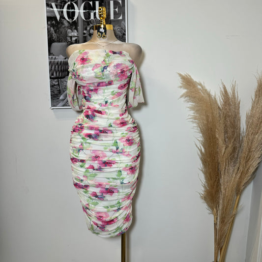 Camelia Mesh Dress-Flower Printed