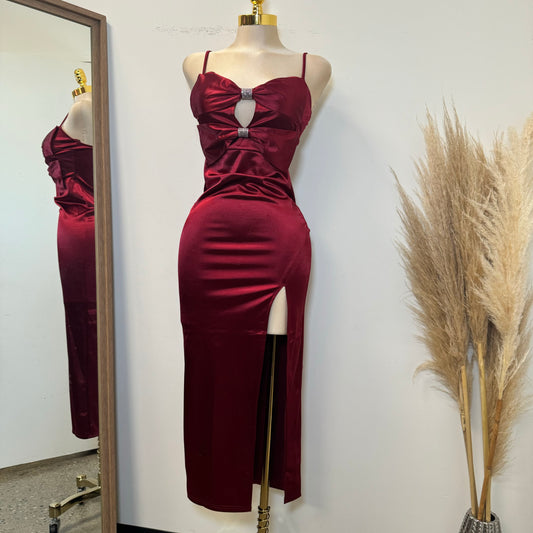 Holiday Satin Dress-Ruby