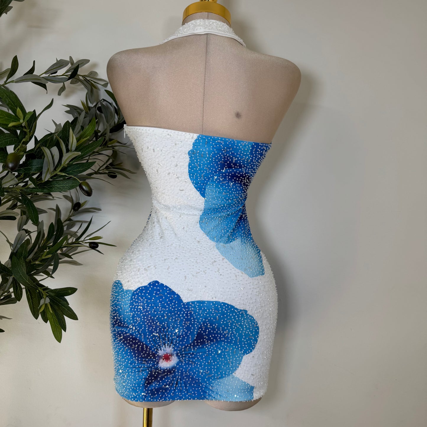 Tropicana Mesh Beads Dress-Blue
