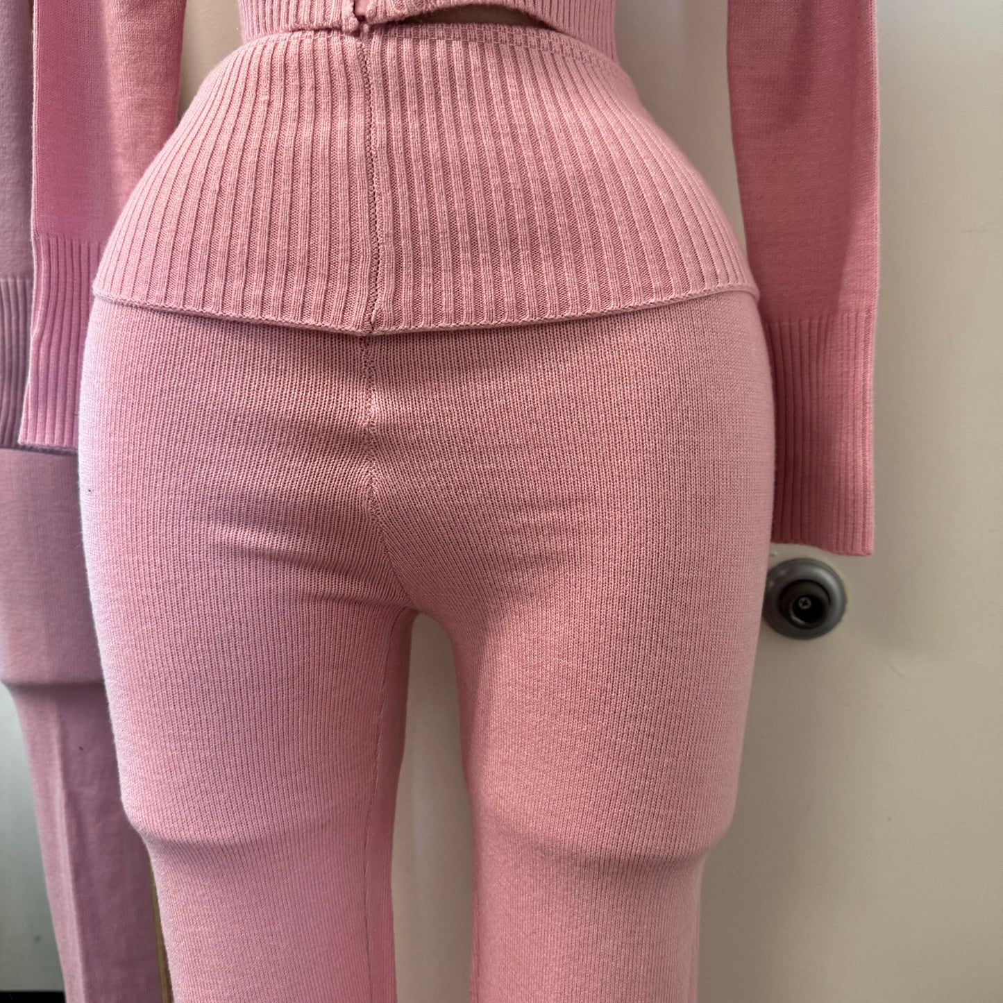 Y2K knitted Pant Set-Baby Pink