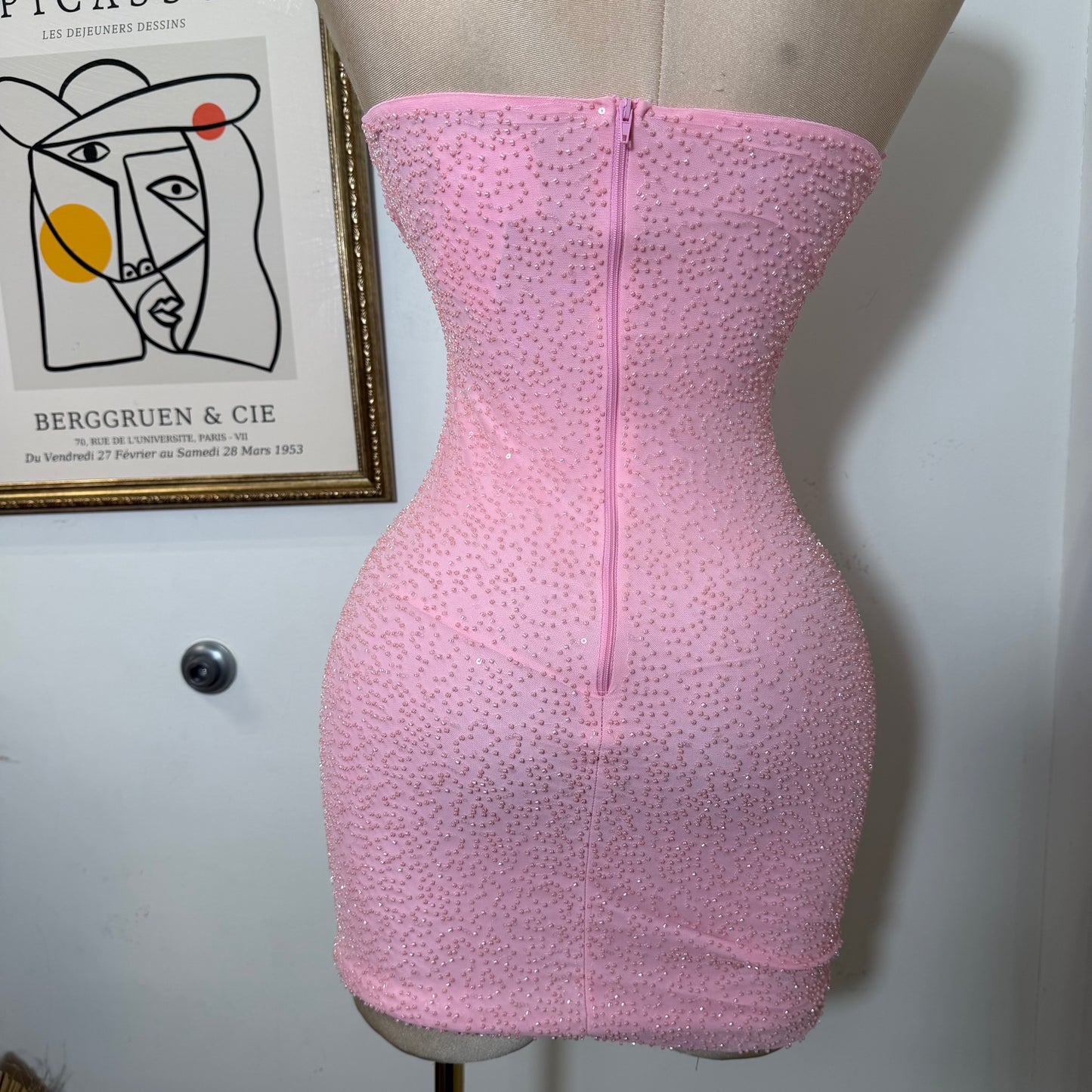 Sparkle Strapless Dress-Baby Pink