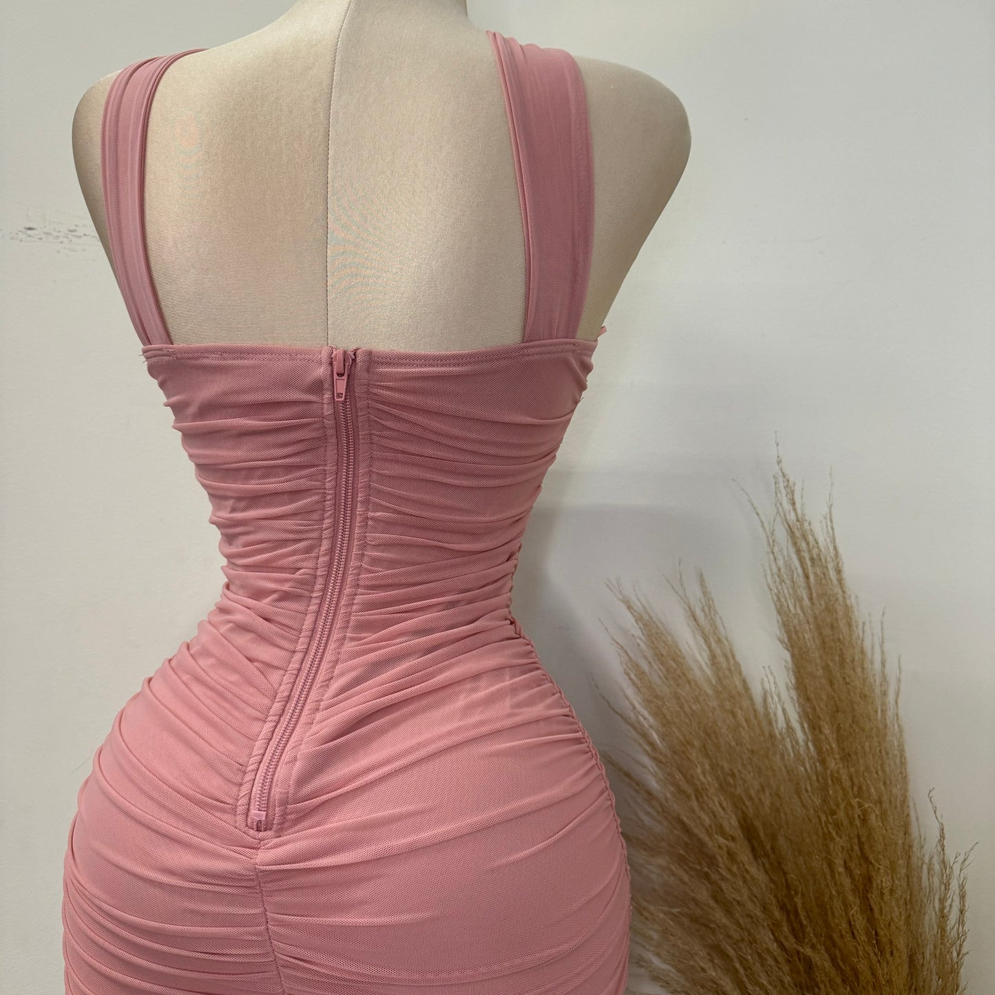 Inara Mesh Twist Halter Neck Midi Dress-Mauve