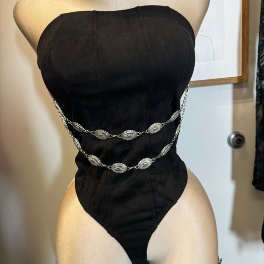 Suede Western Bodysuit-Black