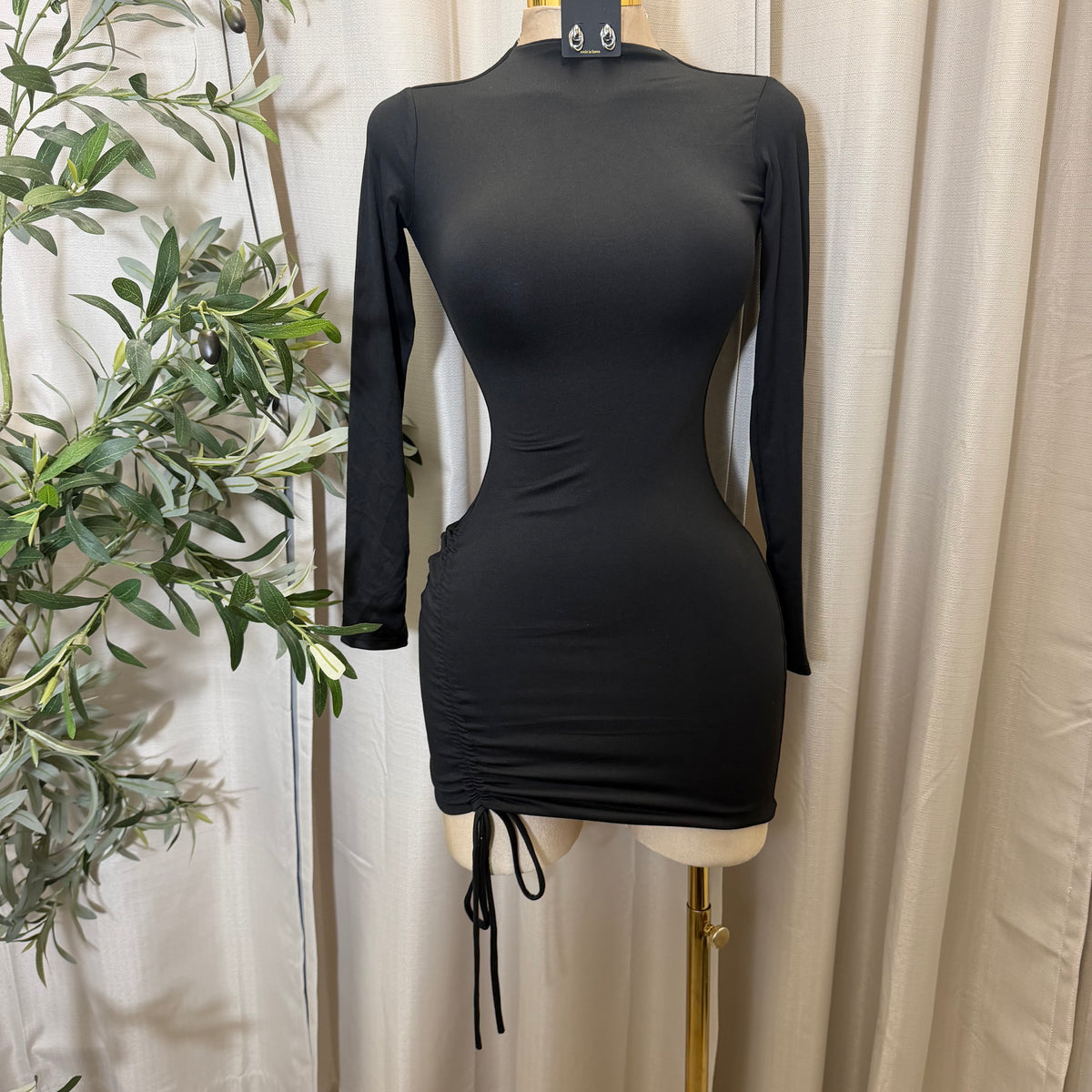 Long Sleeve Double Layered Dress-Black